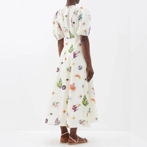 ALEMAIS Aether Abstract Print Linen Midi Dress - Picture 4 of 10